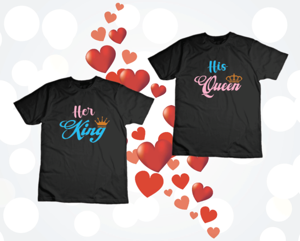 King and Queen Couple Shirts Designs (Black Pairs)